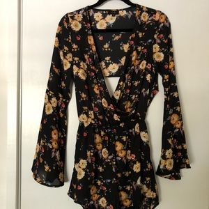 Flowered Bell Sleeve Romper